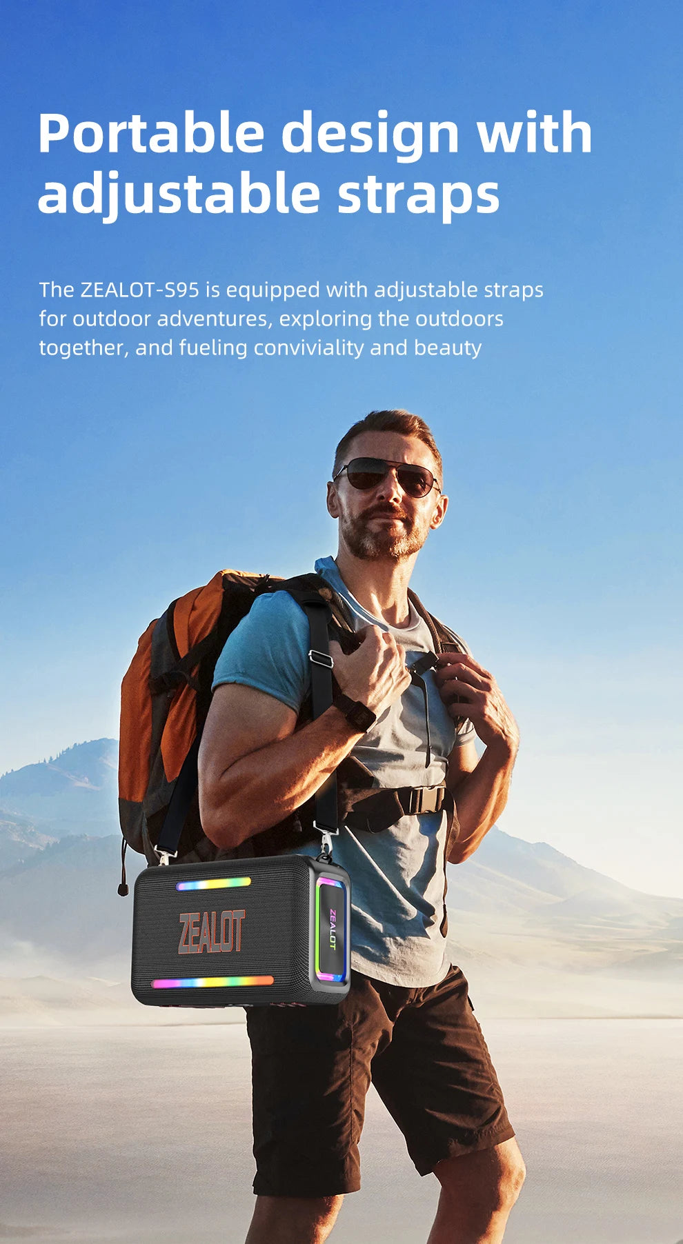 ZEALOT-S95 120W Waterproof Portable Loud Bluetooth Speaker, Wireless Outdoor Boombox SubwooferTriple Passive Radiators-Deep Bass