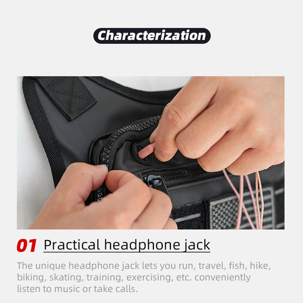 Sports Chest Bag Waist Bag Large Capacity Front Chest Pack Running Vest Bag With Built-In Phone Holder Reflective Workout Bag