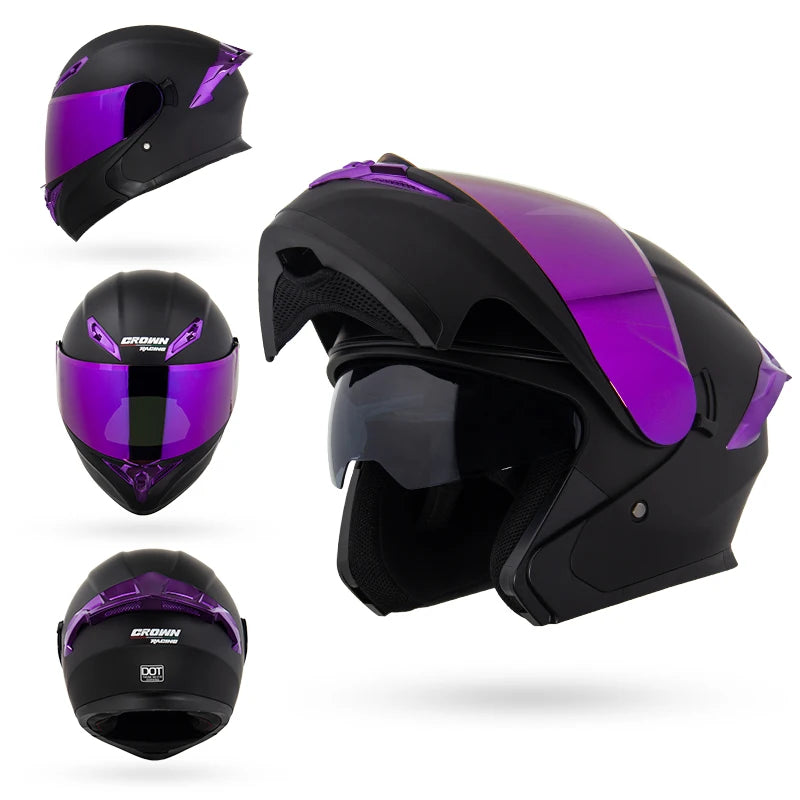 Modular Motorcycle Helmet - ABS Shell with Sunglasses Visor and Dual-Lens Full Face Motorcycle Helmet