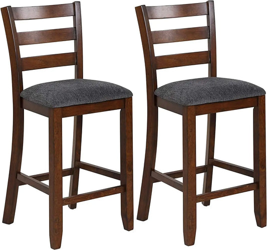 Counter Height Bar Stools Set of 2 Bar Stools Counter Stools with Back, Rubberwood Legs & Grey Fabric Cushion
