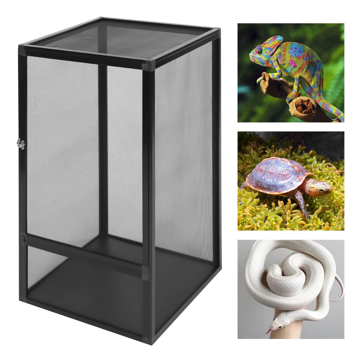 Micro Habitat Terrarium Enclosure, Rectangular Freestanding Reptile Feeding Box, Reptile Pet Feeding Net Box Black 20kg