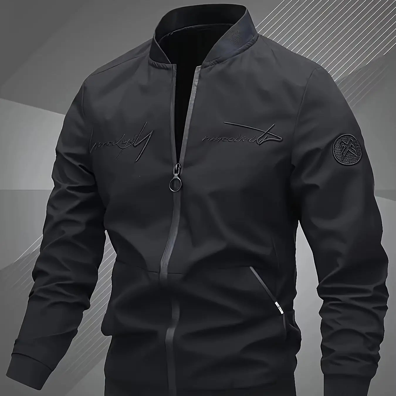 Trendy men's alphabet embroidered bomber jacket - stylish design, versatile casual style