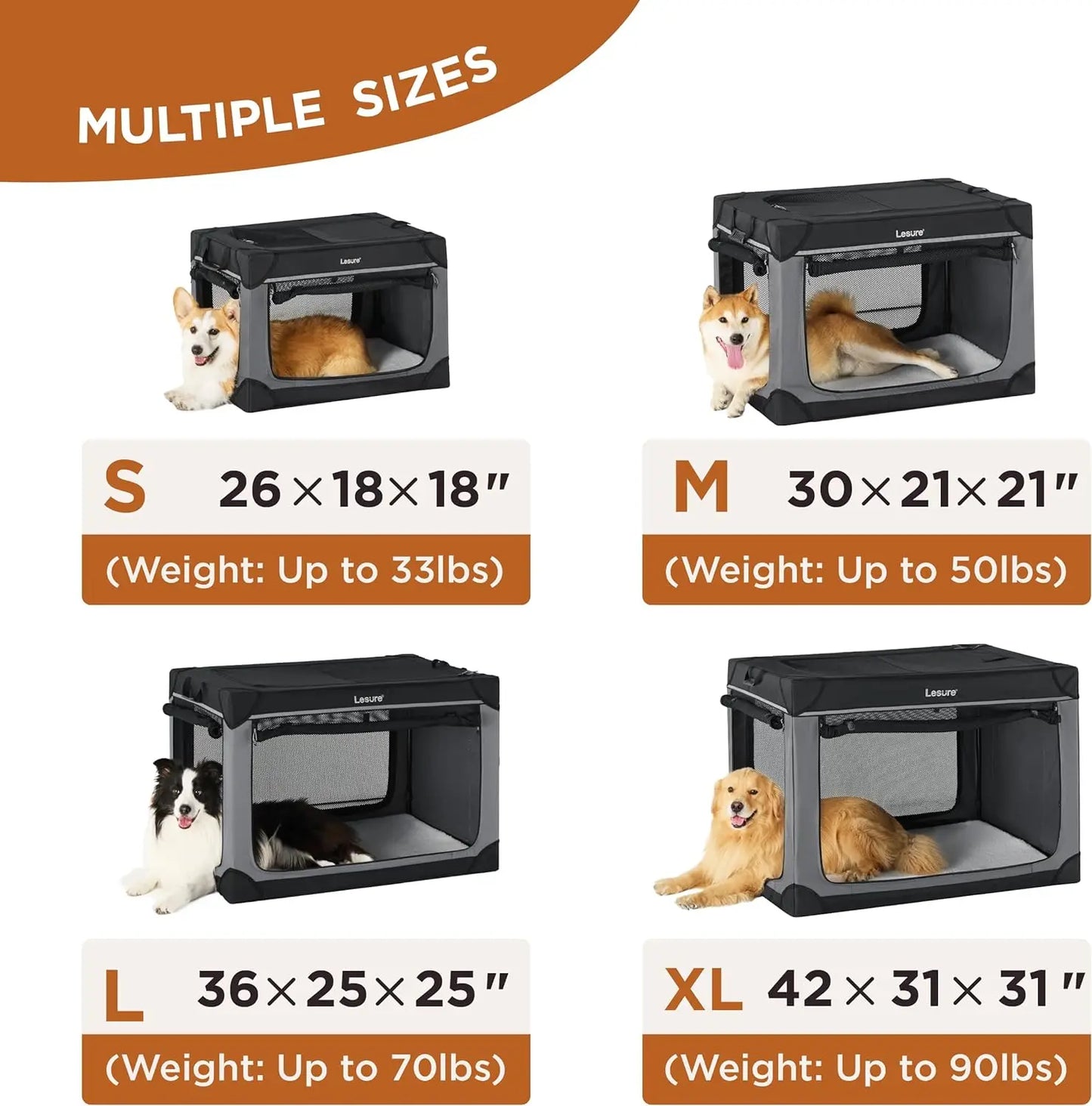 Soft Collapsible Dog Crate - 42 Inch Portable Travel Dog Crate for Extra Large Dogs Indoor & Outdoor, 4-Door Foldable