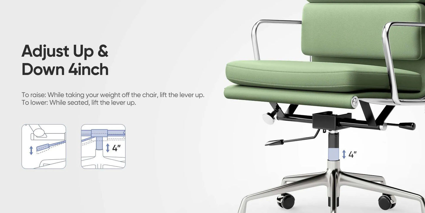 Office Guest Chair Genuine Leather Executive Chair Reception Chairs with Wheels Adjustable Swivel Rolling Office Chairs