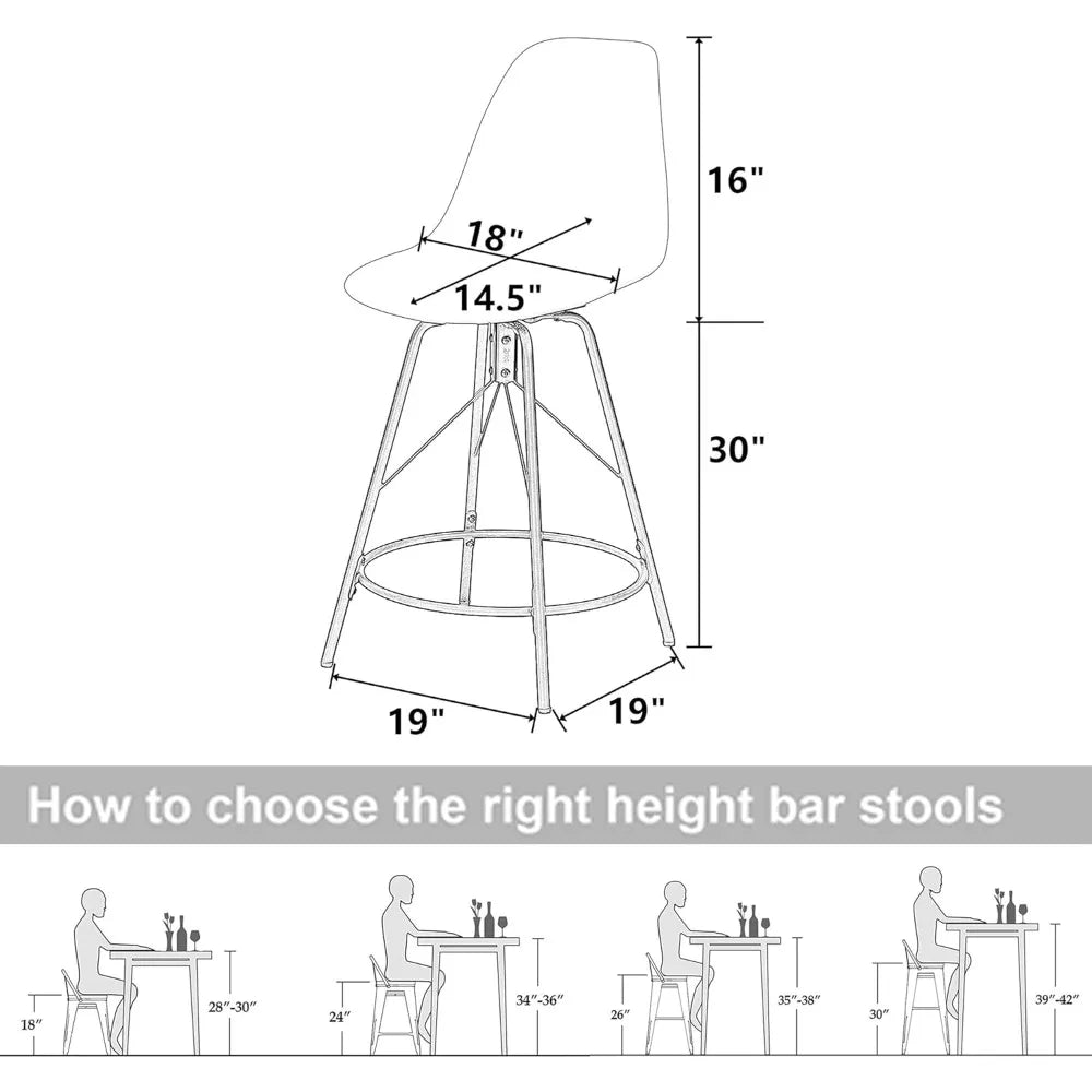 Metal Bar Stools, Counter Height Stools Plastic Seat Swivel Chairs Set of 4 for Indoor, Outdoor, Home, Kitchen Dinning Chairs