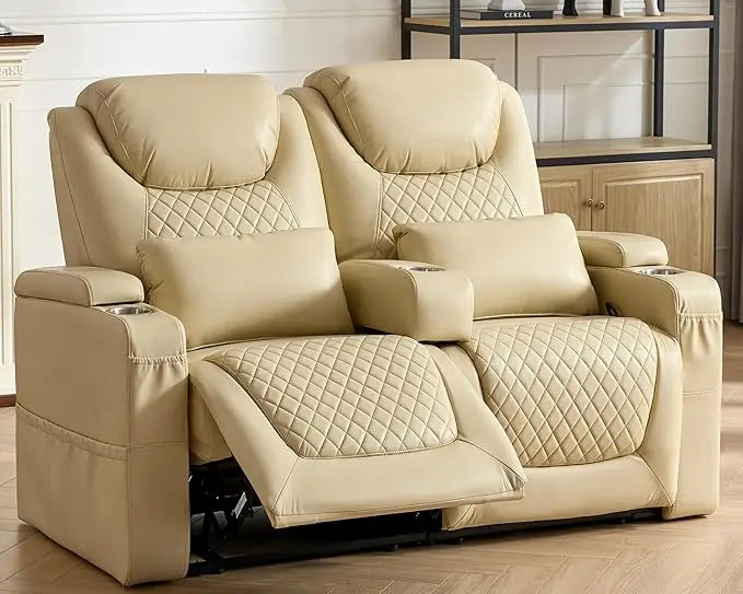 RV Loveseat Recliner Sofa, Home Theater Seating with 3 Arms and 2 Pillows, Wall Hugger Recliners & 135° Reclining Couch