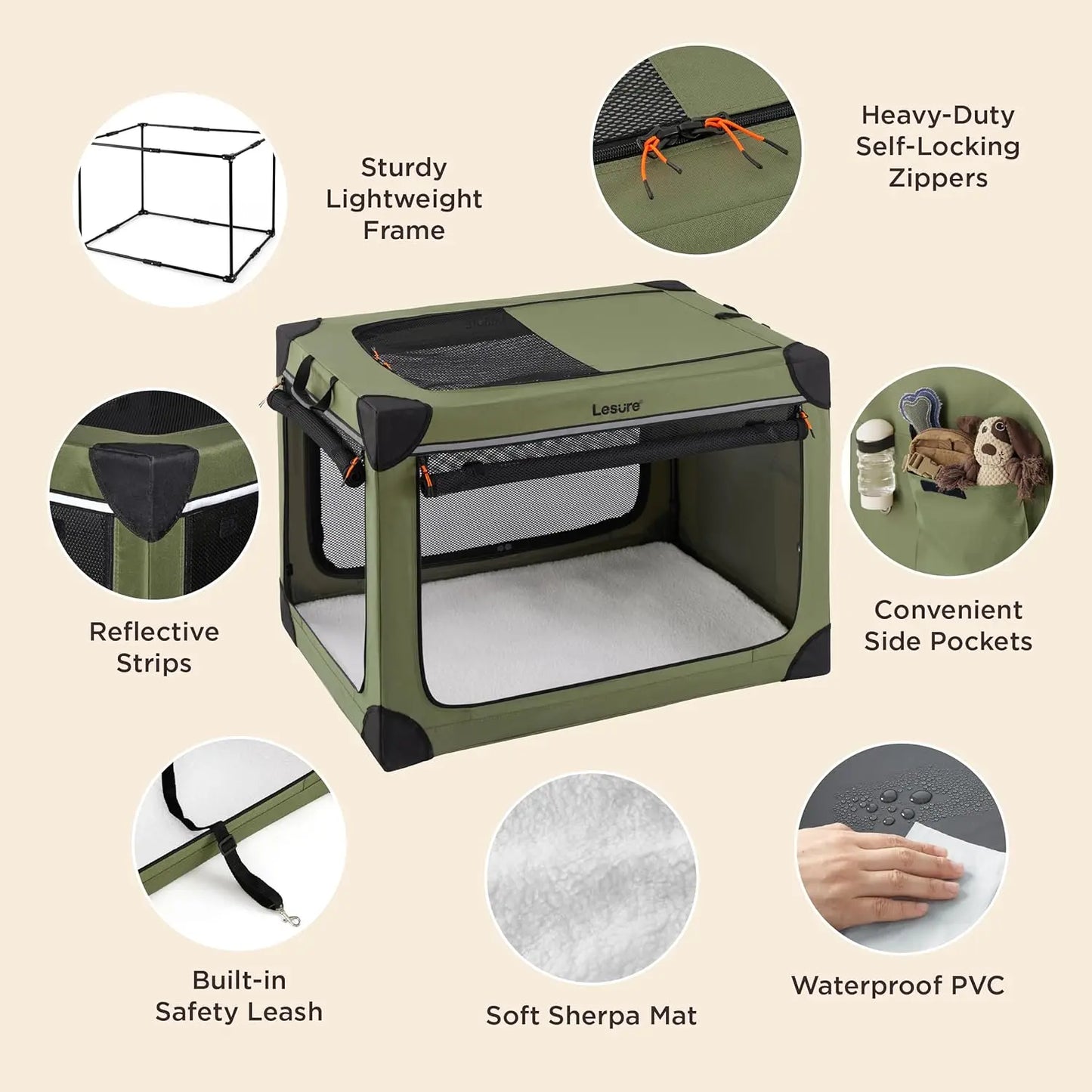 Soft Collapsible Dog Crate - 42 Inch Portable Travel Dog Crate for Extra Large Dogs Indoor & Outdoor, 4-Door Foldable