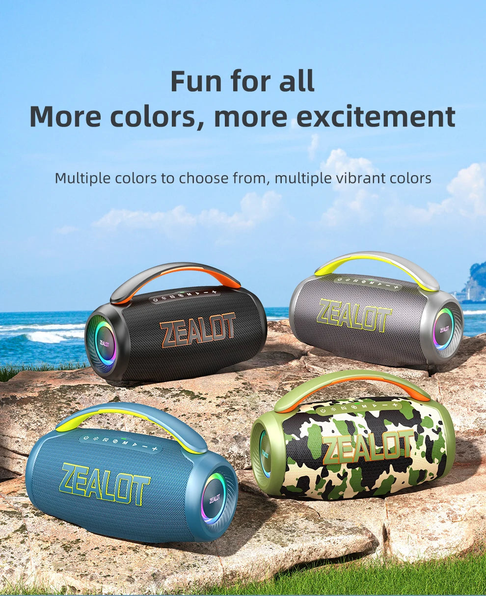 Zealot P12 Speaker 60W Portable Bluetooth Speaker with IPX6 Waterproof, Comfortable handle,Controllable lighting,TWS,AUX