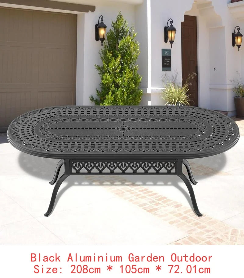 9-Piece Outdoor Dining Set, All-Weather Cast Aluminum Furniture, Black Frame