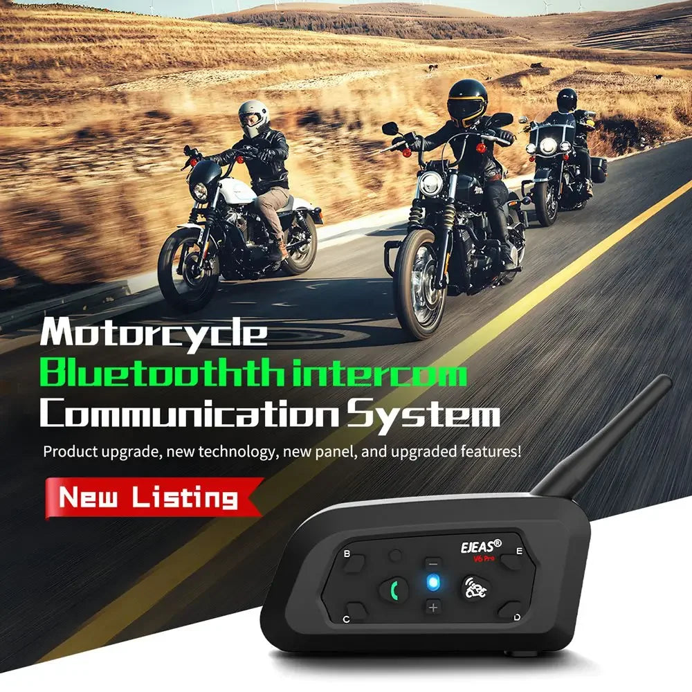 EJEAS Only Official Oversea Store V6PRO+ Motorcycle Intercom Helmet Bluetooth5.1  Headset 6 Riders 800m Communicator Waterproof