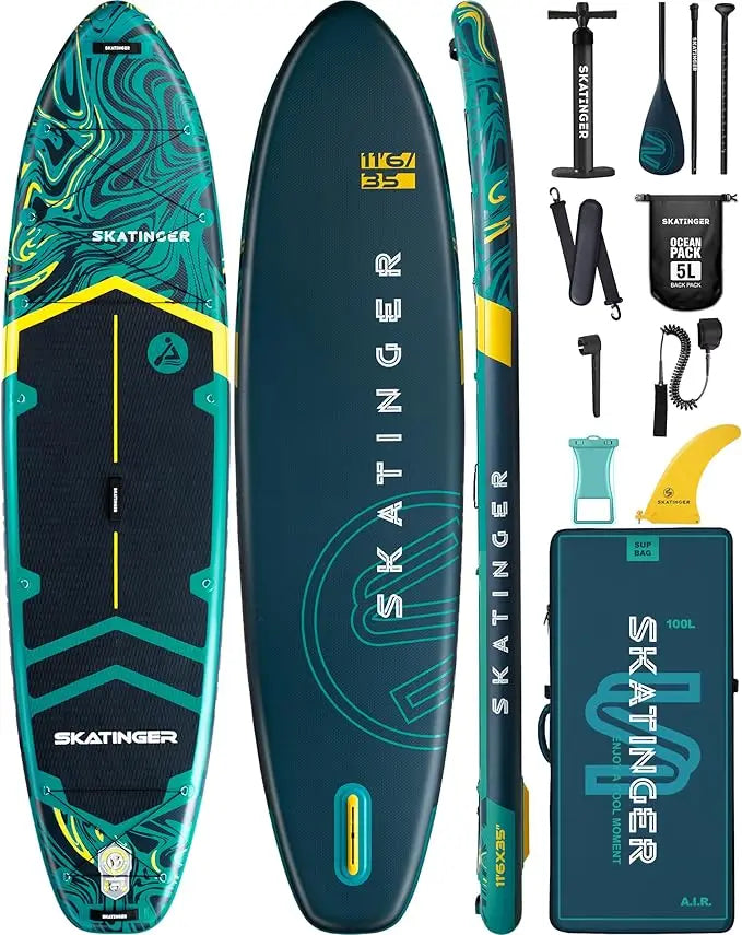 11'6×35" Super Wide Inflatable Stand Up Paddle Board, Ultra Stable Wide SUP for 2+1 People/Family/Big Size w/Shoulder Strap