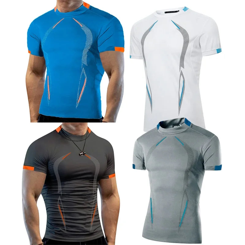 Men s Breathable Quick Dry T-Shirt with Stylish Print Short Sleeve Round Neck  Fit Sports Top in Plus Size