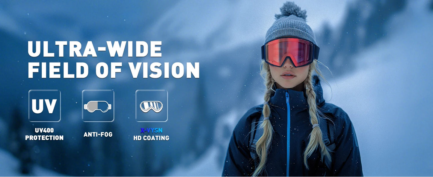 KAPVOE New Outdoor Photochromic Ski Goggles Men Snowboard Glasses Women Winter Snow Sunglasses UV400 Magnetic Attraction Lens