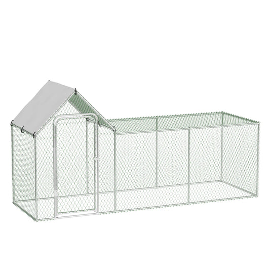 Large Metal Chicken Coop, Chicken Run with Waterproof and Anti-UV Cover, Walk-in Chicken Pen for 6/10 Chickens Rabbits Duck
