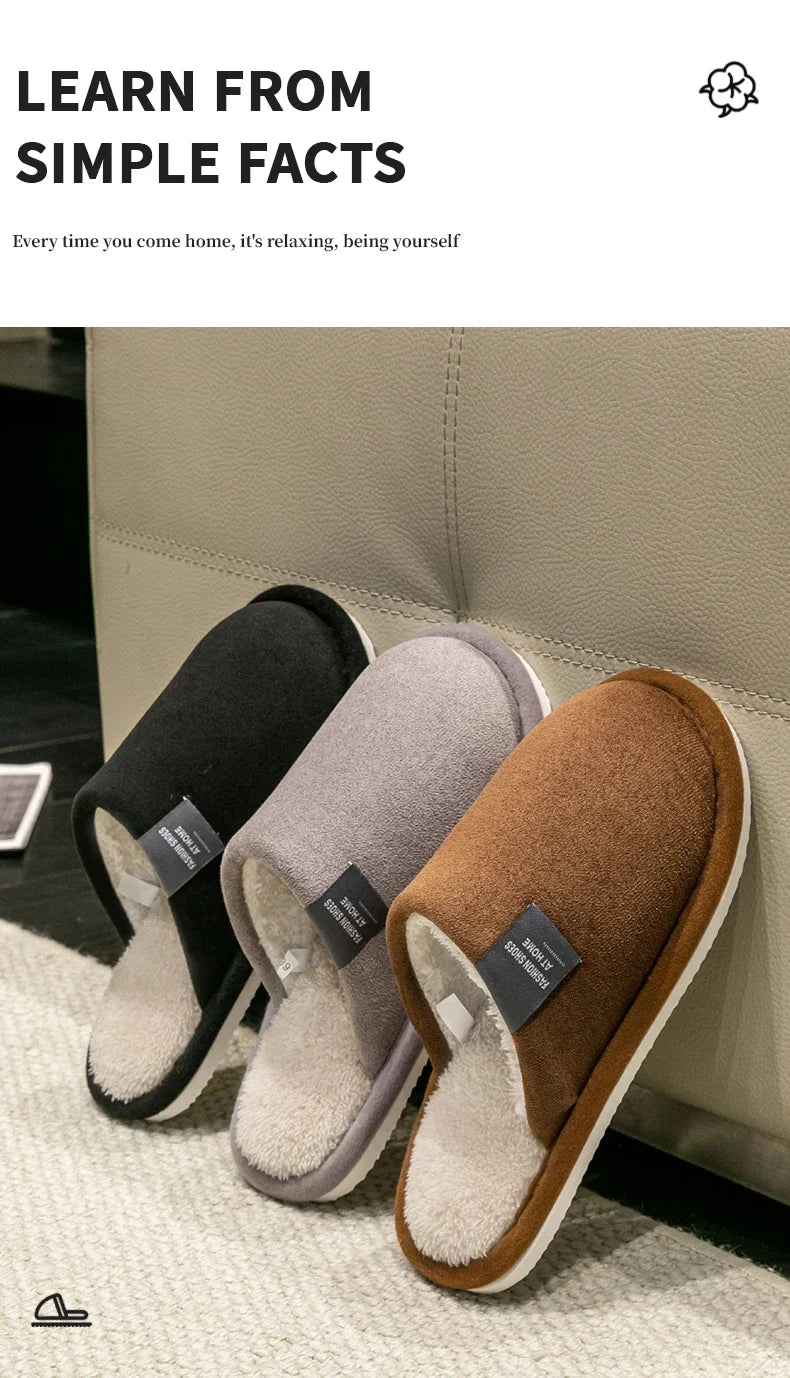 Household Indoor Men's Slippers Autumn and Winter Home Floor for Guests Lightweight Quiet Non-slip Suede Fabric Couple's Shoes