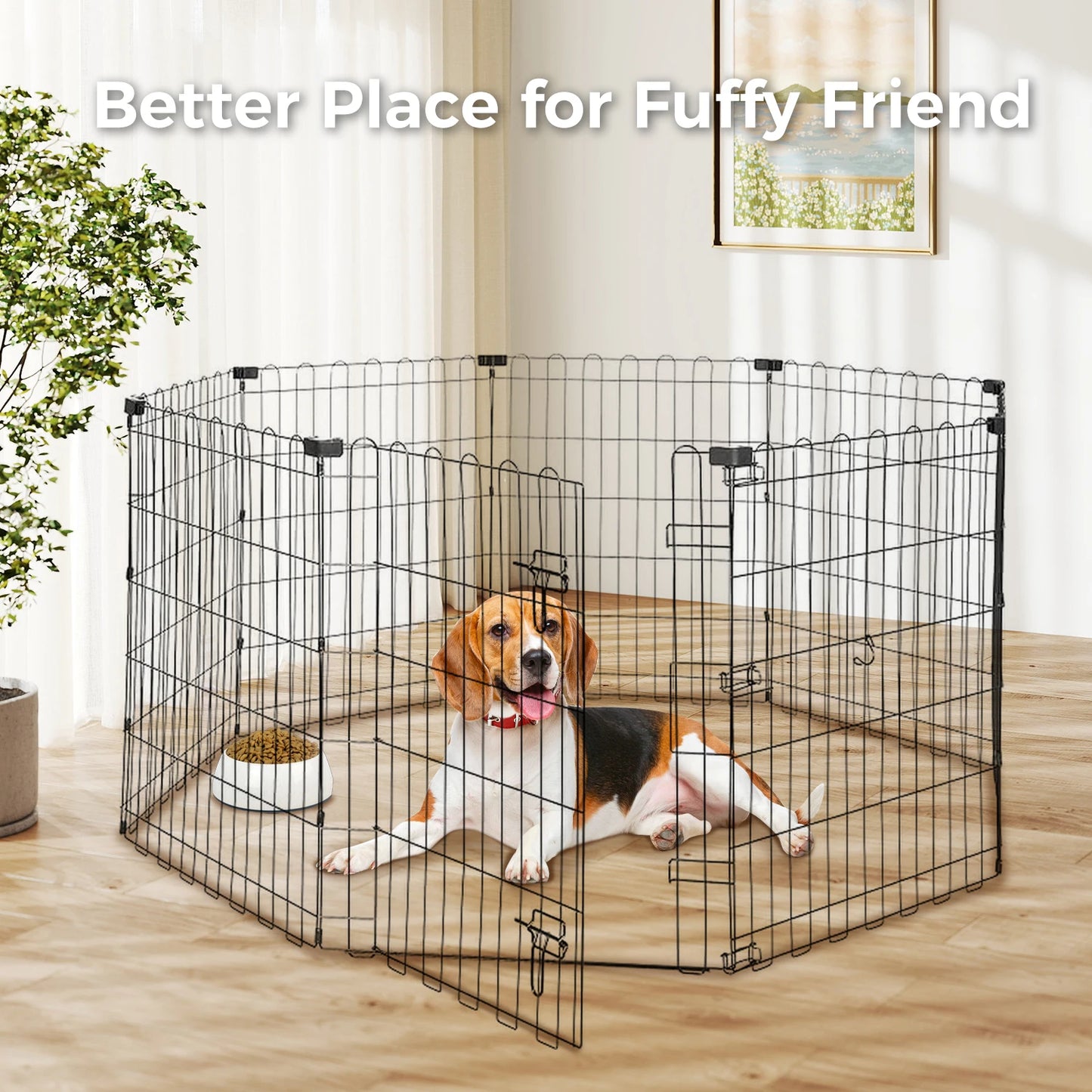 Foldable Metal Dog Playpen for Indoor/Outdoor, Pet Dog Fence Exercise, Pet Puppy Playpen Cage for Yard, Easy Assemble Cat House