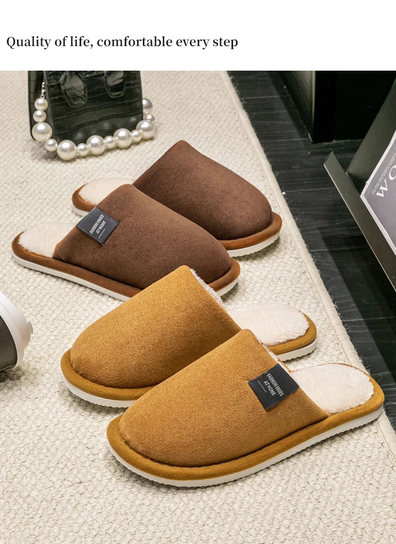 Household Indoor Men's Slippers Autumn and Winter Home Floor for Guests Lightweight Quiet Non-slip Suede Fabric Couple's Shoes