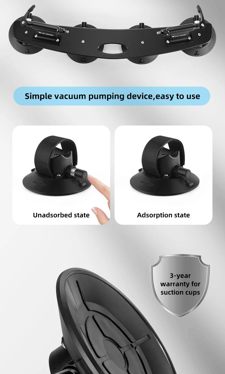 WEST BIKING Car Roof Vacuum Suction Cup Bicycle Racks Cycling Tour MTB Road Bike Quick Release Car Carrier Top Parking Racks