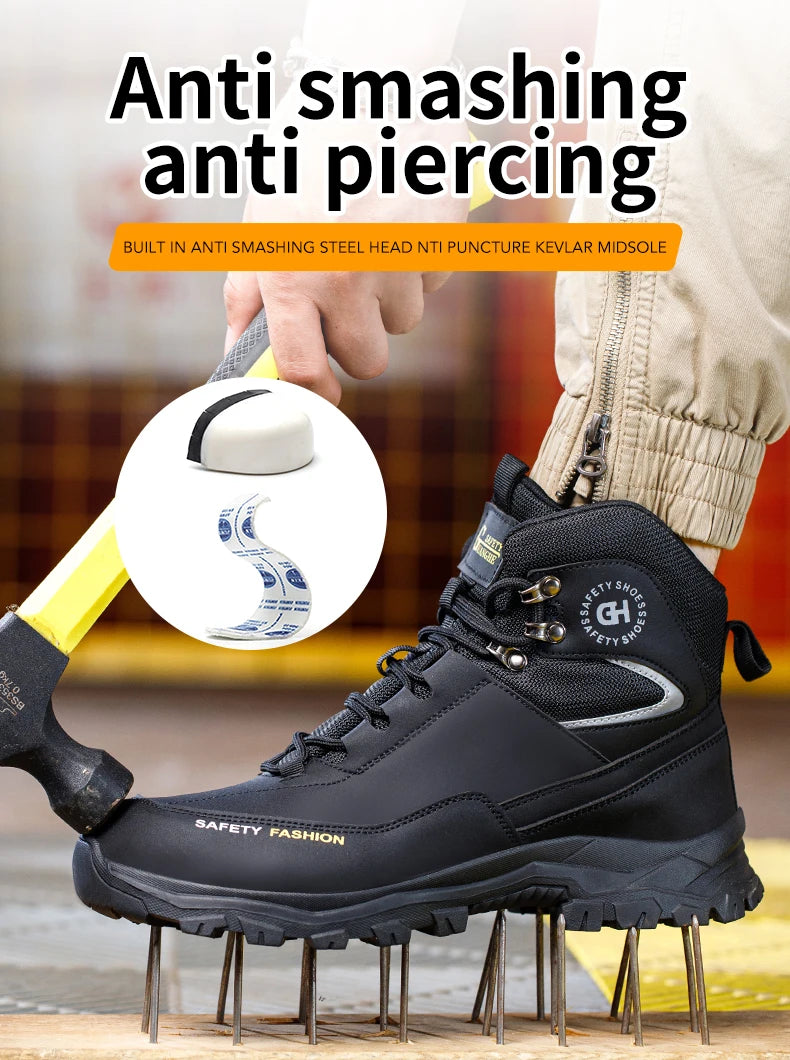 High Top Safety Shoes Men Steel Toe Work Shoes Men Work Safety Boots Anti Smash Safety Indestructible Waterproof Platform Boots