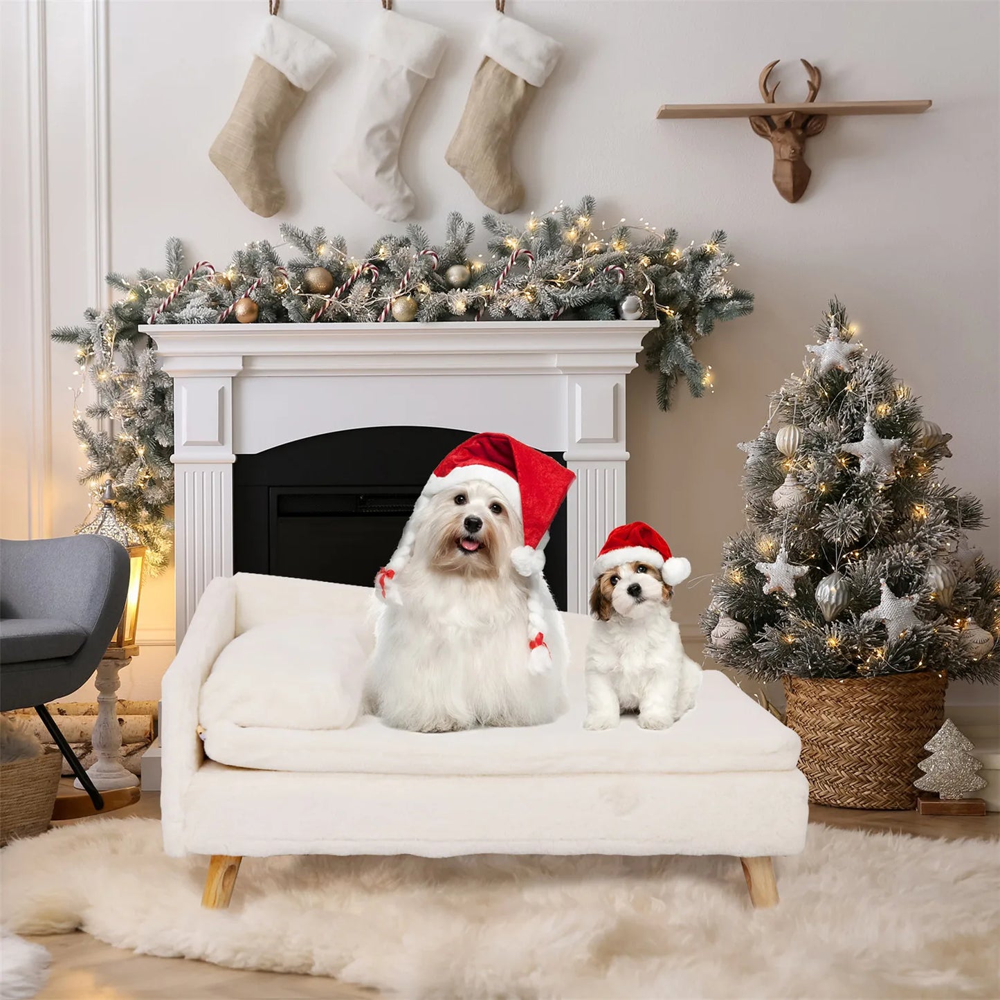 Elevated Pet Bed Nordic Pet Stool Bed with Cozy Pad