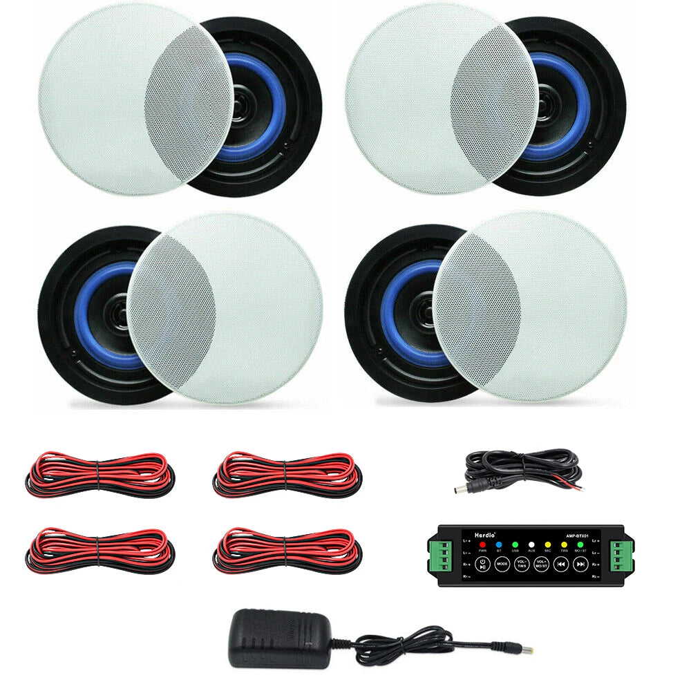 Herdio 4 " 320 Watts 2-Way Bluetooth Ceiling Speakers Package Perfect For Home Theater System Living Room Flush Mount 4 Speaker