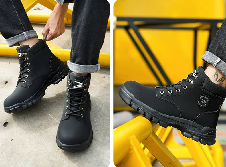 High-top PU anti-smash anti-puncture breathable safety shoes