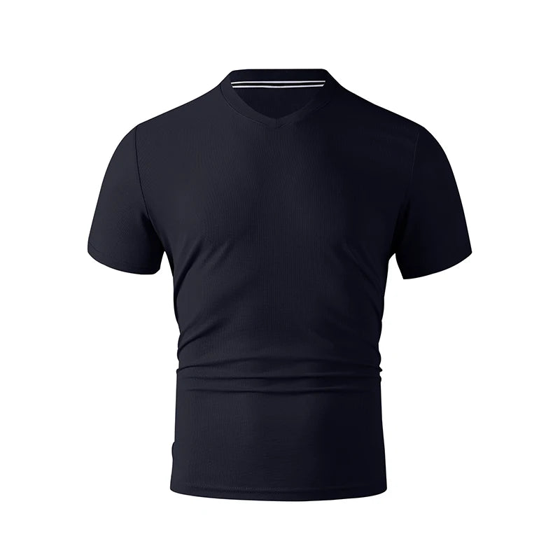 2025 New Men's Casual Fashion Simple V-neck Short Sleeved T-shirt Summer Comfortable Breathable Versatile Top