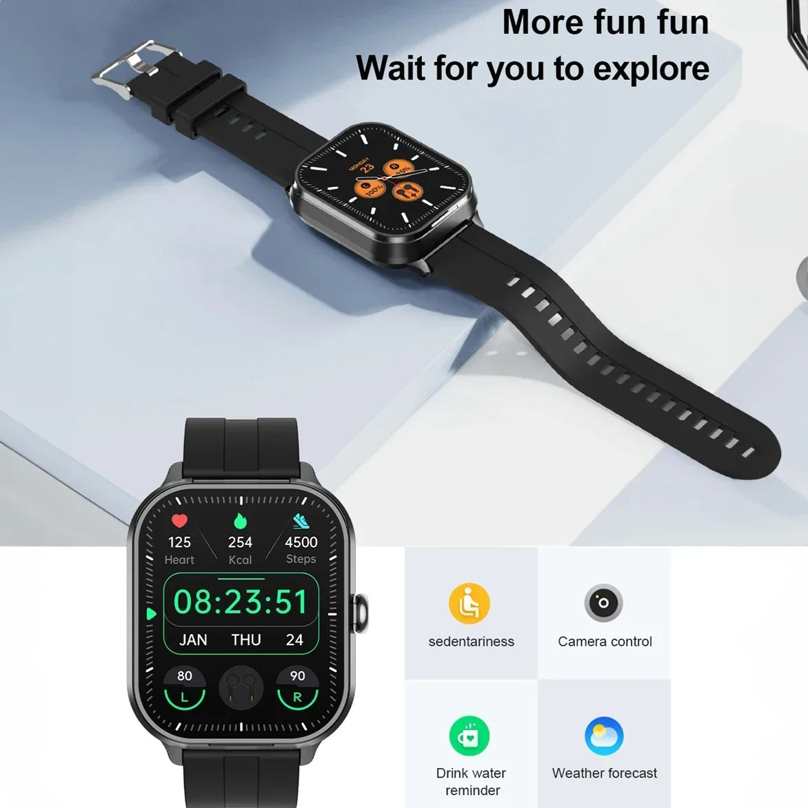 Effeokki D8Pro 2 In 1 smart watch with headphones Man 2" NFC Make/Answer Call Heart Rate Blood Oxygen Pedometer  For Iphone