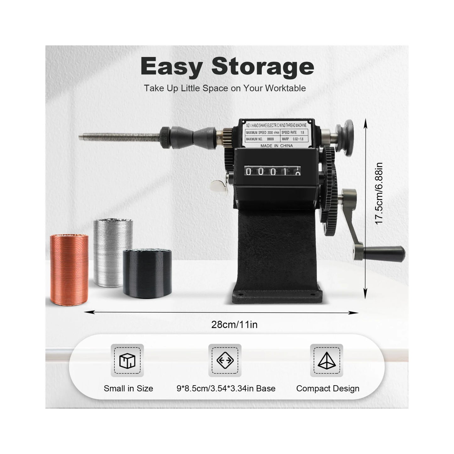 Manual Coil Winder with Counter 0-99999, High Quality Dual Purpose Hand Coil Winding Machine