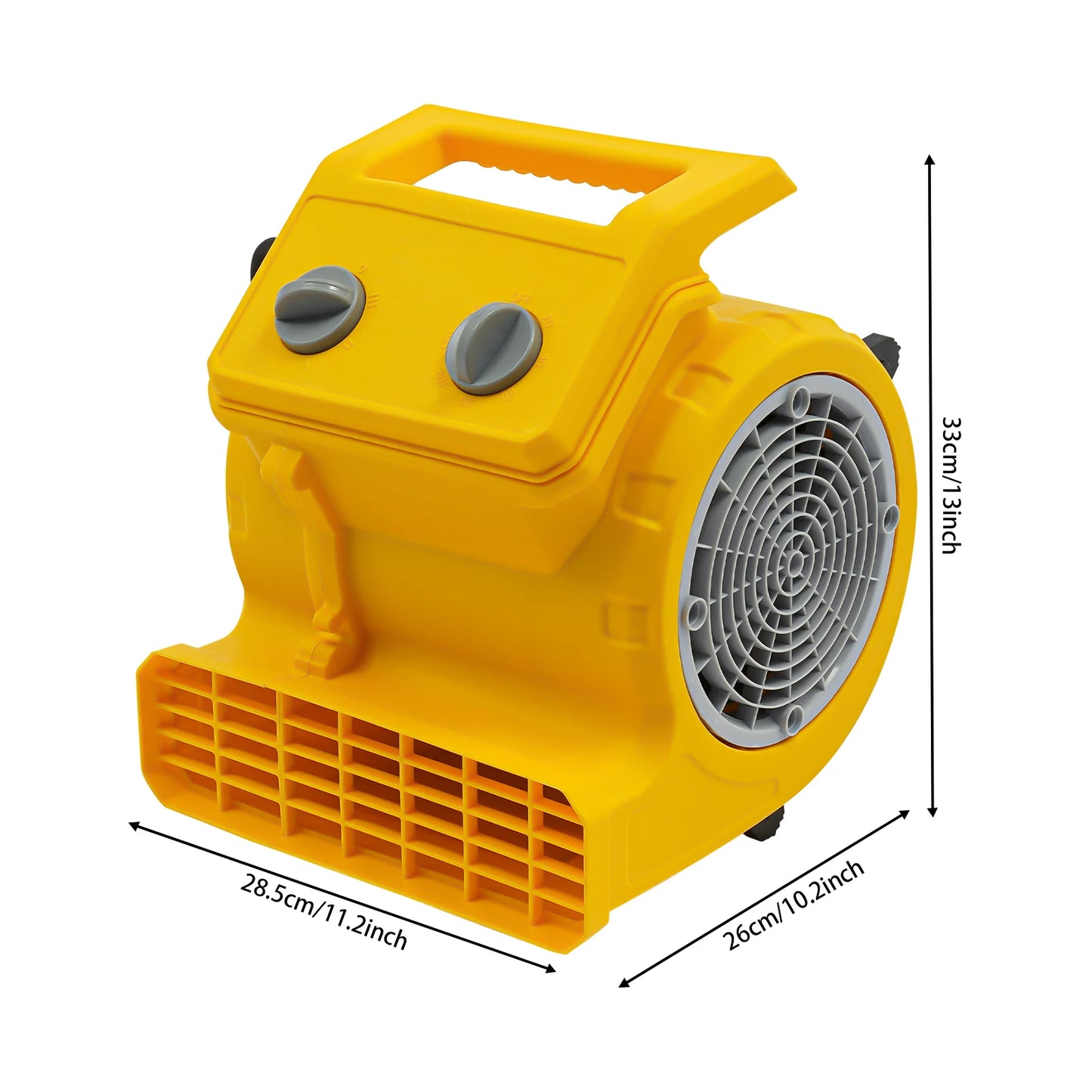 Portable Floor Blower Fan, Floor Drying Fan with 3-Speed Mode, Timing Function, for Drying Carpet Floor Furniture Window, Yellow