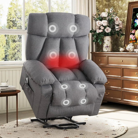Oversized Power Lift Recliner Chair with Vibration Massage&Heat for Elderly,Classic Upholstered Breathable Fabric Lounge Chair w