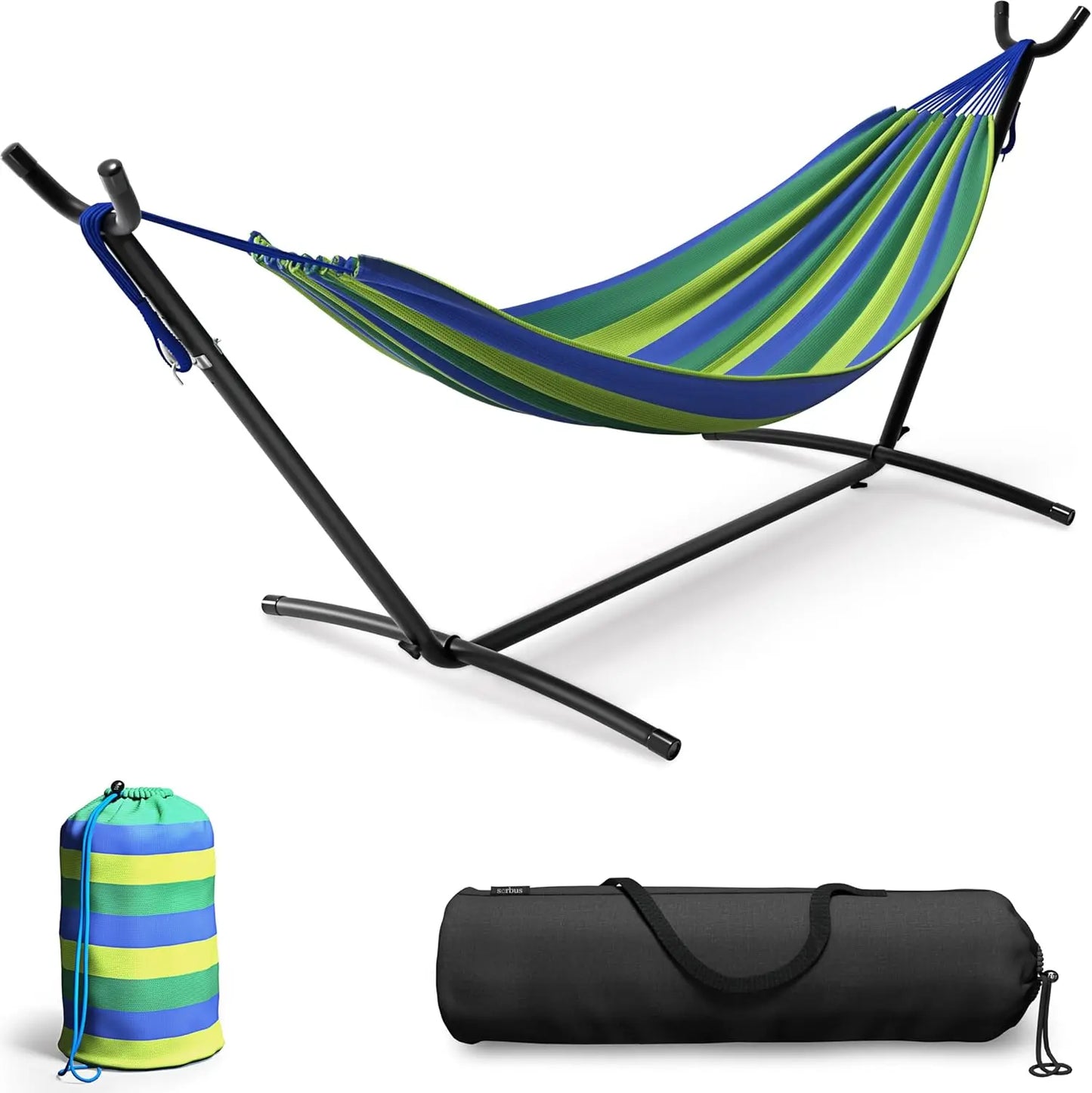 Premium 2-Person Hammock Set - 60" Cotton Blend w/Steel Stand & Carry Bag, 450LB Capacity