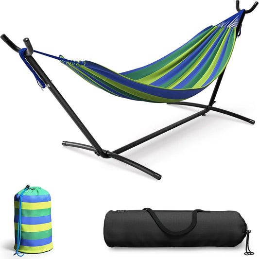 Premium 2-Person Hammock Set - 60" Cotton Blend w/Steel Stand & Carry Bag, 450LB Capacity