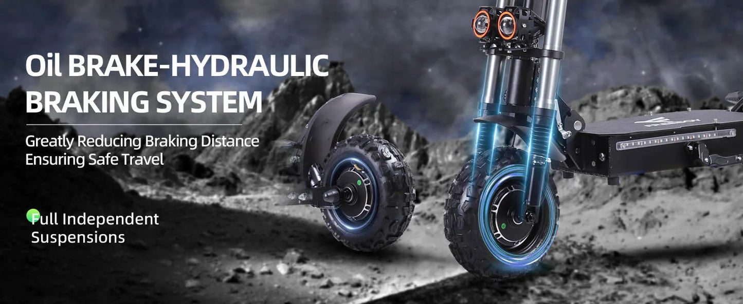 Portable Electric Scooter With 11'' Off Road Vacuum Tire,6000W 60V 38Ah High Power,Max Speed 80-85KMH,Dual Motor Drive E-scooter