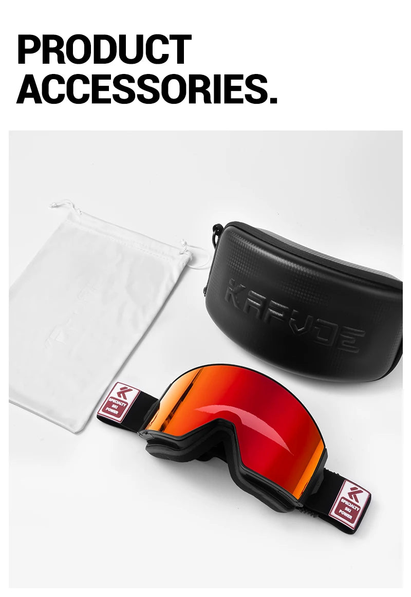 KAPVOE New Outdoor Photochromic Ski Goggles Winter Snow Sports for Unisex Snow Glasses UV400 Anti-fog Magnetic Snowboard Glasses