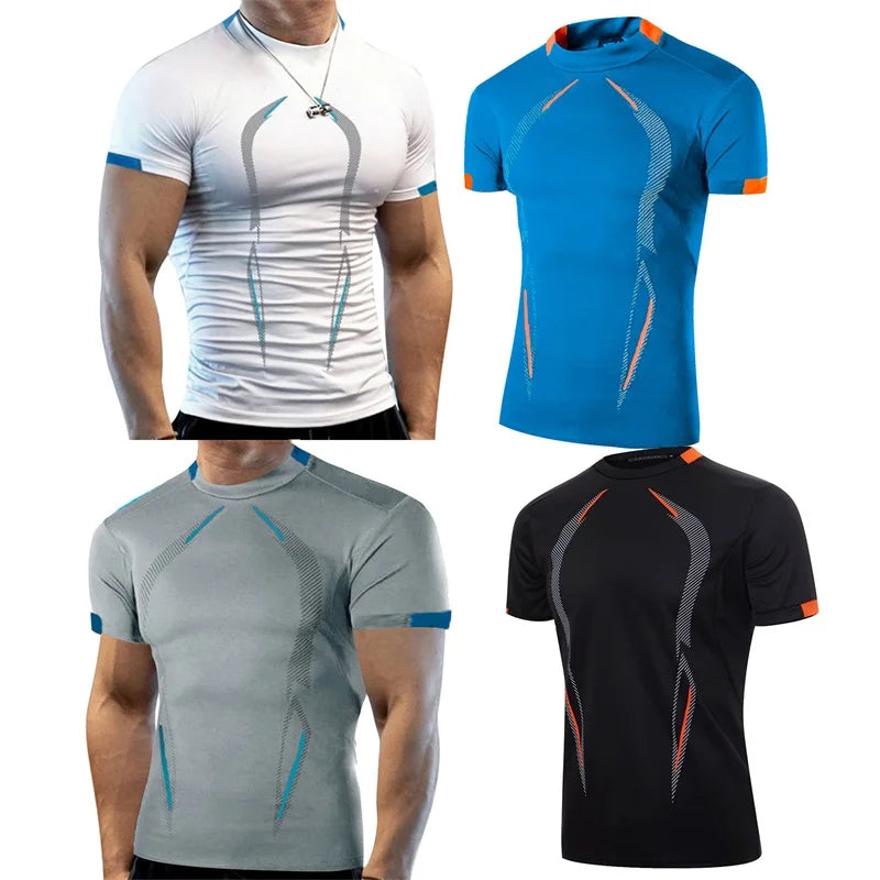 Men s Breathable Quick Dry T-Shirt with Stylish Print Short Sleeve Round Neck  Fit Sports Top in Plus Size