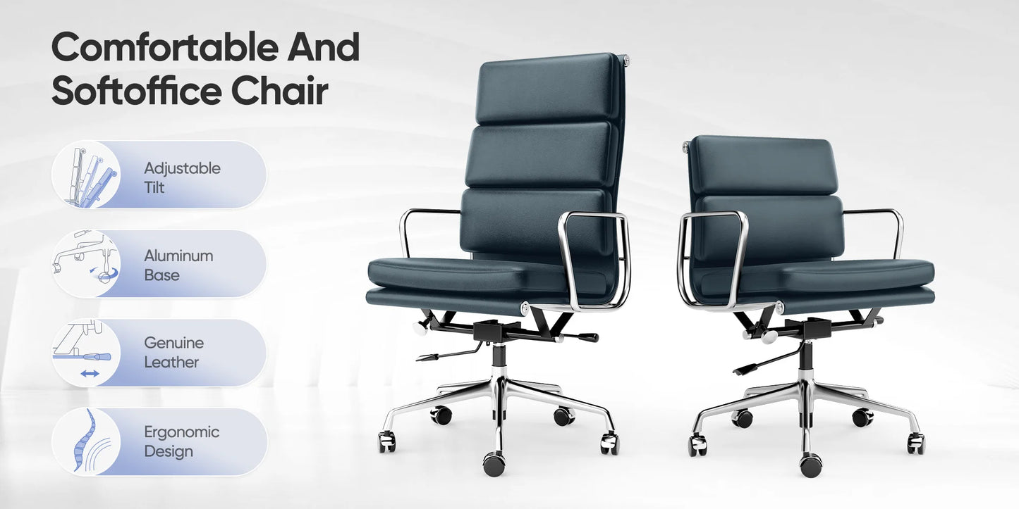 Office Guest Chair Genuine Leather Executive Chair Reception Chairs with Wheels Adjustable Swivel Rolling Office Chairs