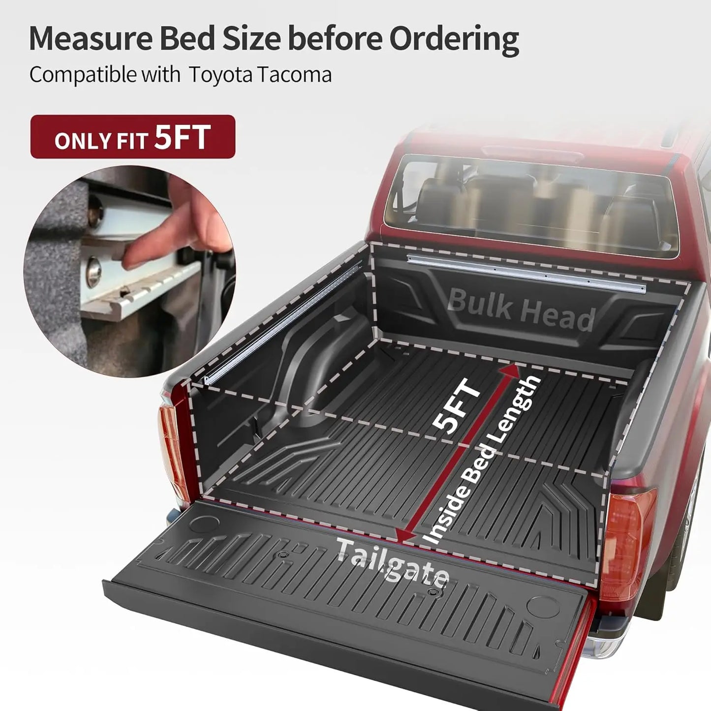 Soft Roll Up Truck Bed Tonneau Cover Compatible with Toyota Tacoma 2024 2025 (Excl. Trail) 5 Ft Bed with Track Rail System