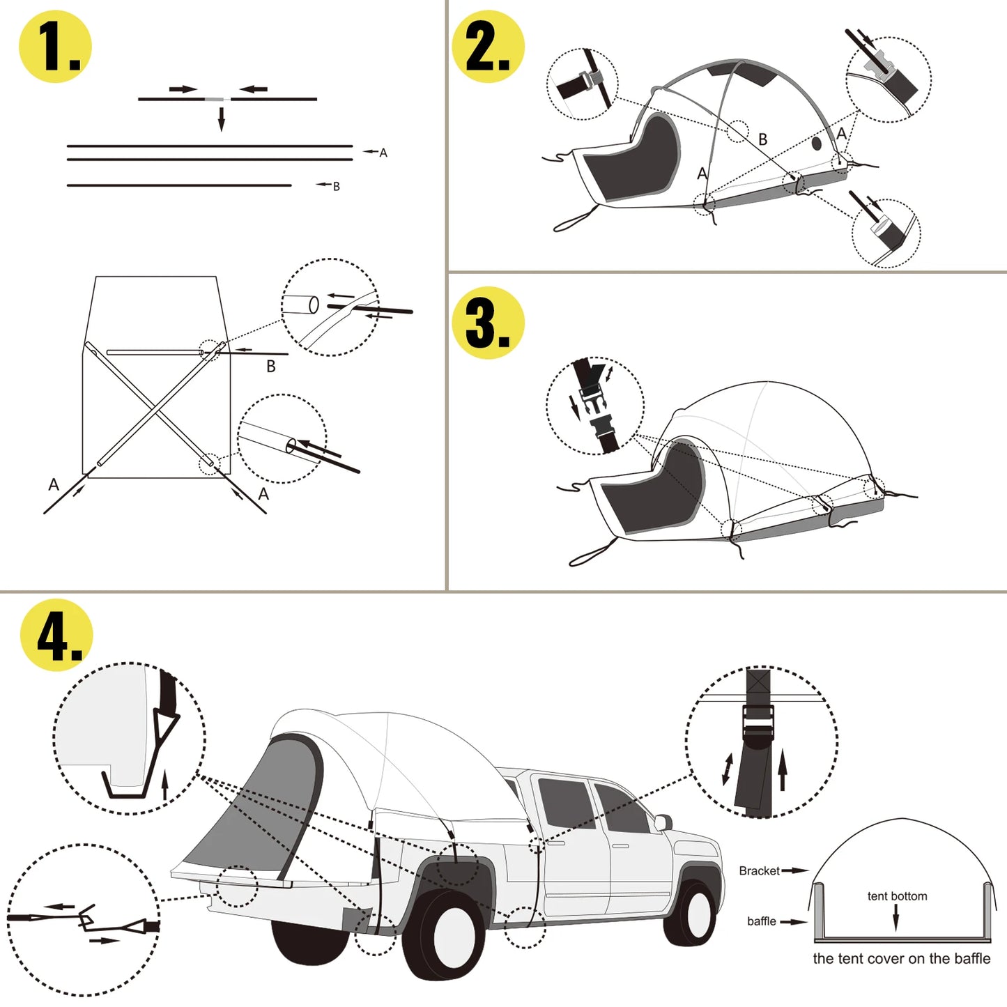SucceBuy 5-8 FT Waterproof Truck Tent Car Accessories Bed for Full/Mid Size Truck 2-Person Sleeping Capacity for Camping Hiking