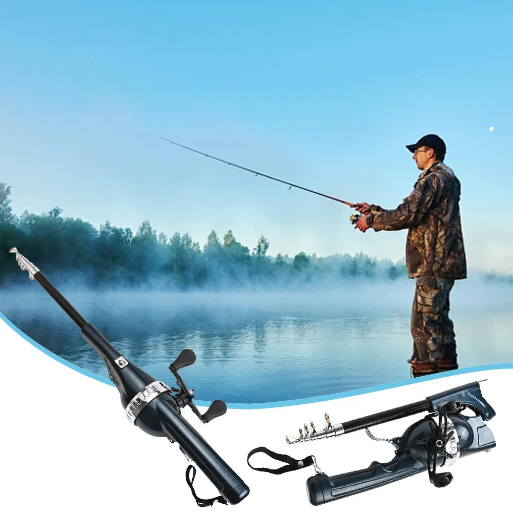 1Set Portable Folding Fishing Rod Telescopic Stainless Steel Fly Fishing Poles with Reel Line Travel Folding Mini Rod for Fish