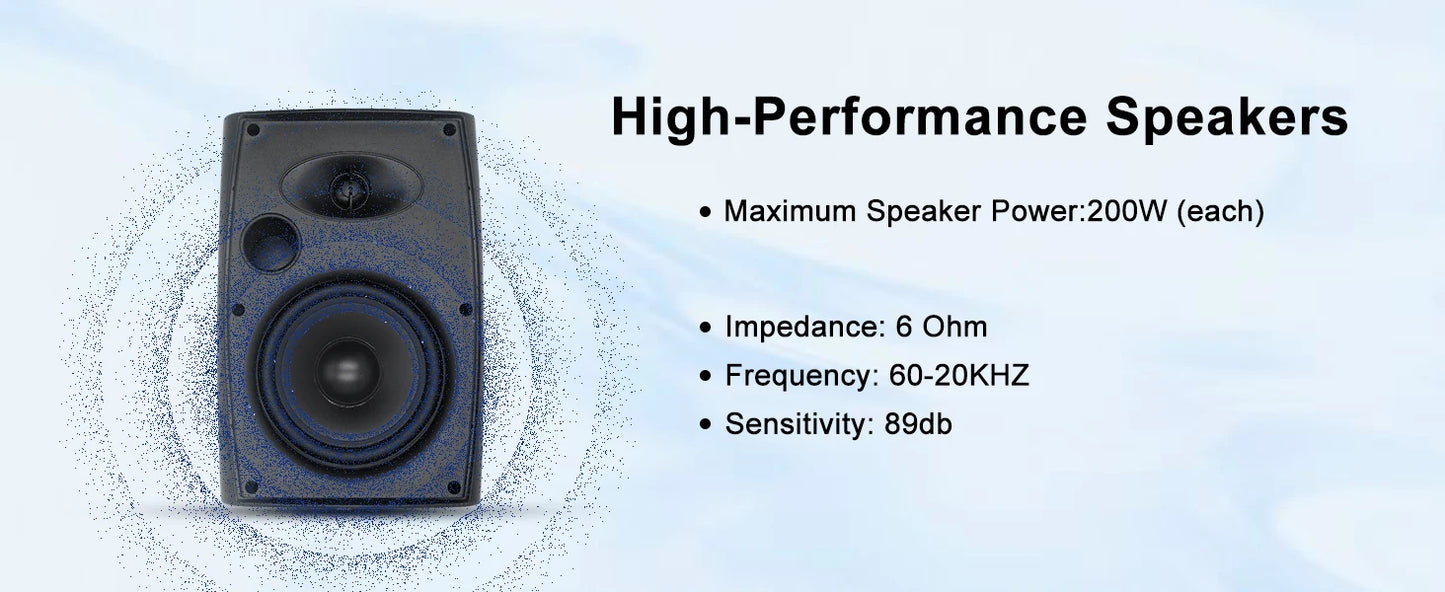 Herdio 4PCS 6.5‘’ 800W Outdoor Bluetooth Speakers Wired Waterproof With Multifunctional Amplifier Wall Mount Speakers For Patio