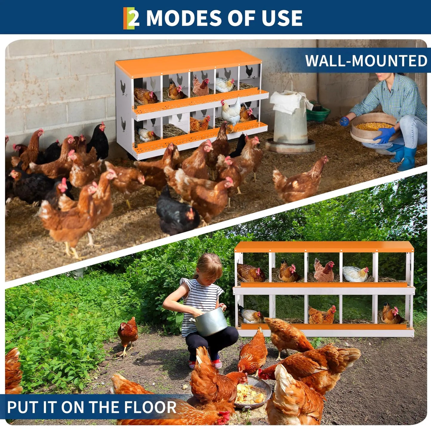Chicken Nest Box, Chicken Nesting Boxes for Laying Eggs with Ventilation Holes & Anti-Peck Design, Space-Saving Design, Nesting