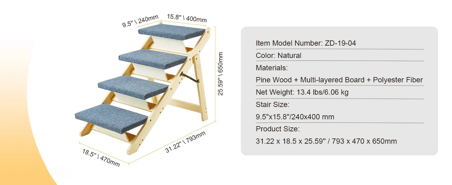 SucceBuy Wooden Pet Steps and Ramp Combo 2-in-1 Design Foldable Access for Beds Steps Structure for Pets of Small to Large Size