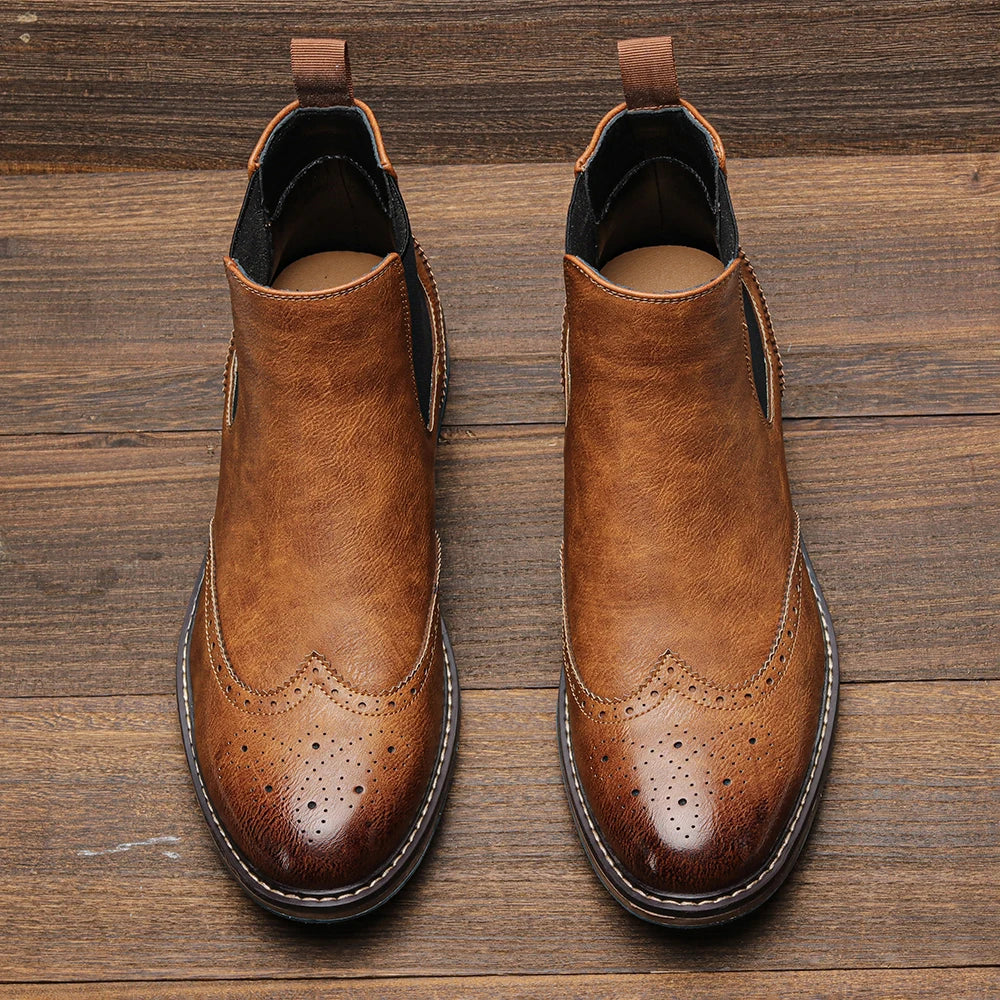Classical Brogue Chelsea Men Boots Comfortable Fashion Leather Boots