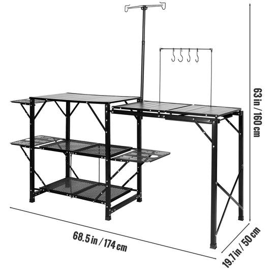 SucceBuy Camping Kitchen Table with Sink Aluminum Folding Portable Outdoor Cook Station, for Picnic BBQ Beach Traveling