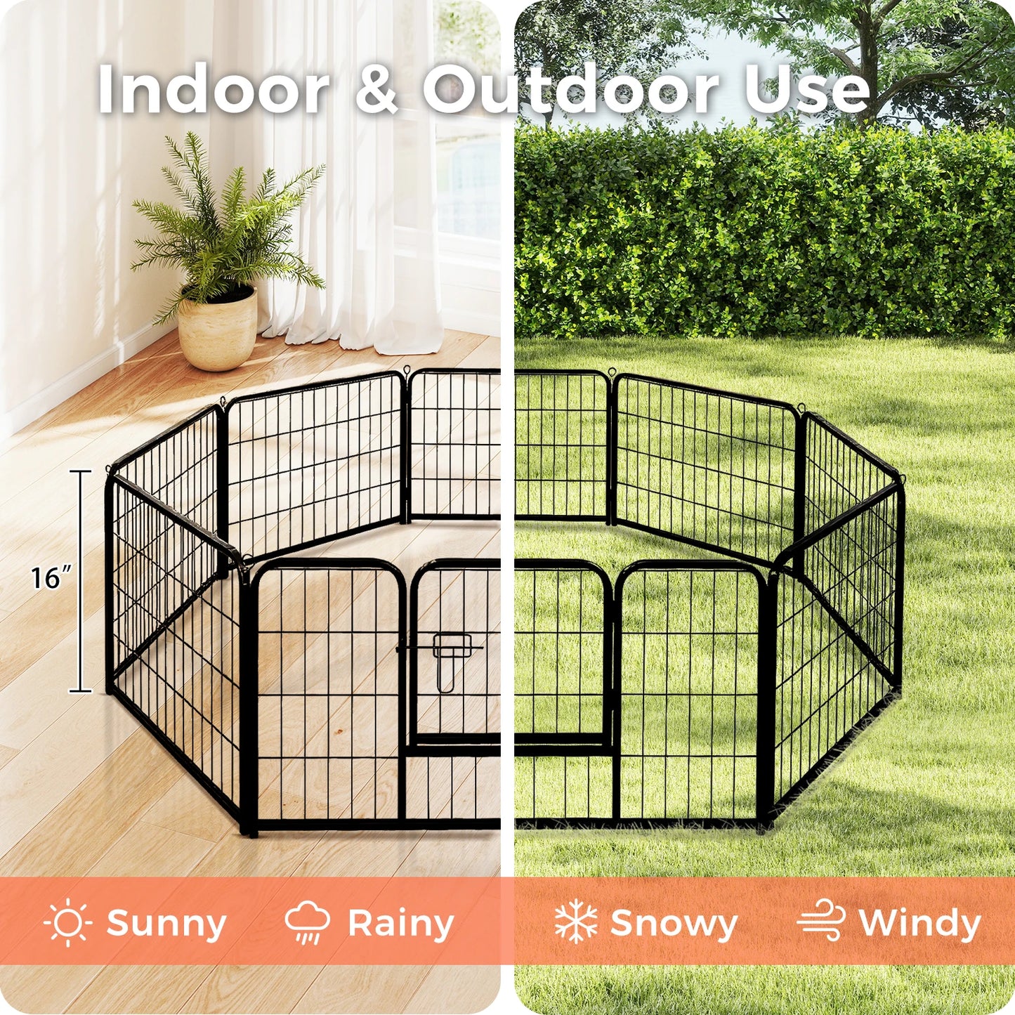 Heavy-Duty Metal Puppy Playpen – 24"/32"/40" Options, 8/16 Panels, Ideal for Indoor Use & Outdoor (RV Camping, Yard, Garden)