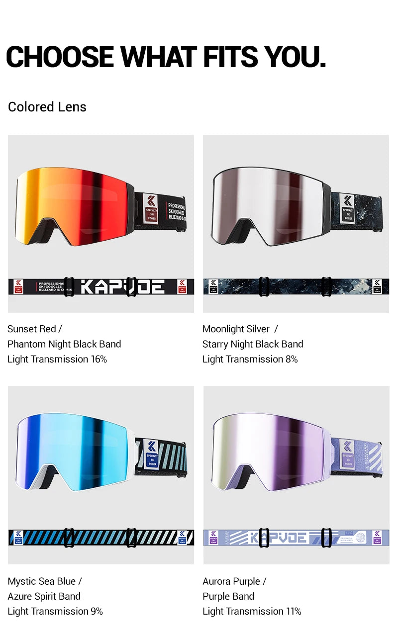 KAPVOE New Outdoor Photochromic Ski Goggles Winter Snow Sports for Unisex Snow Glasses UV400 Anti-fog Magnetic Snowboard Glasses