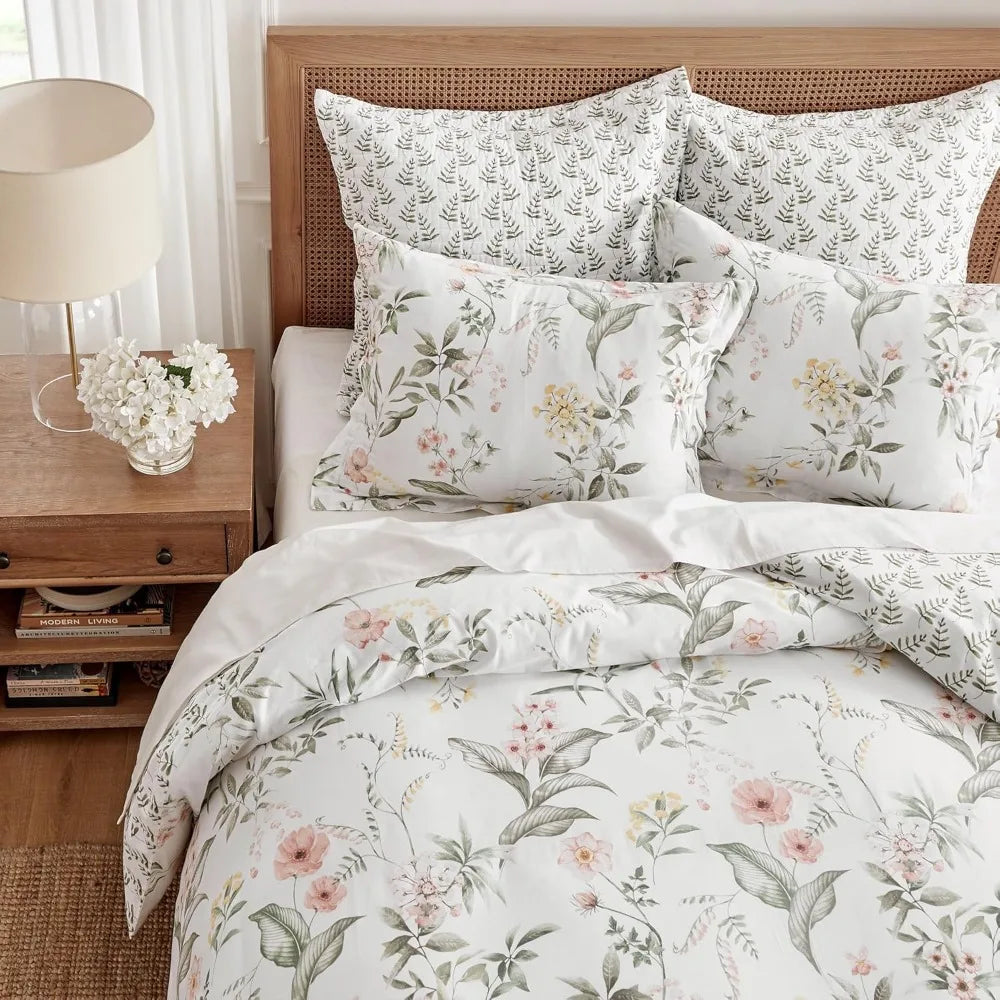 Blush, Green, and White Floral Reversible King/California King Comforter Set with 2 Pillowcases by Levtex Home