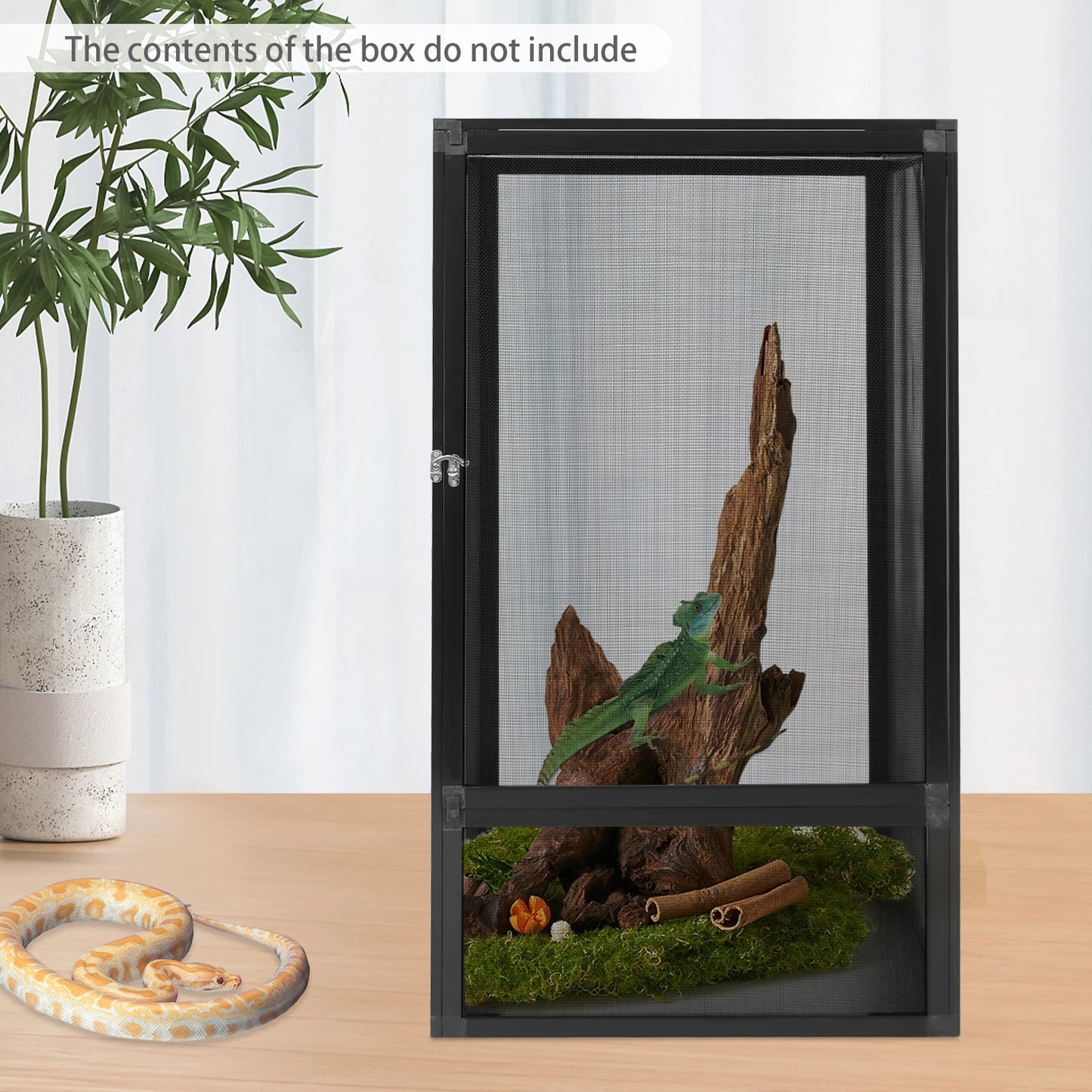 Micro Habitat Terrarium Enclosure, Rectangular Freestanding Reptile Feeding Box, Reptile Pet Feeding Net Box Black 20kg