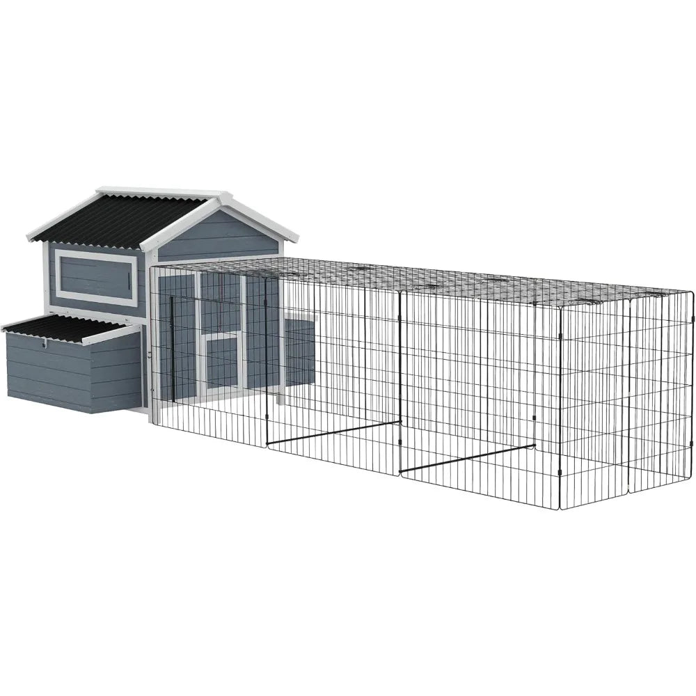 11' x 5' x 3.5' Wooden Chicken Coop with Nesting Box, Outdoor Poultry Cage with Run for 4 Chickens with Pull-Out Tray, Perches